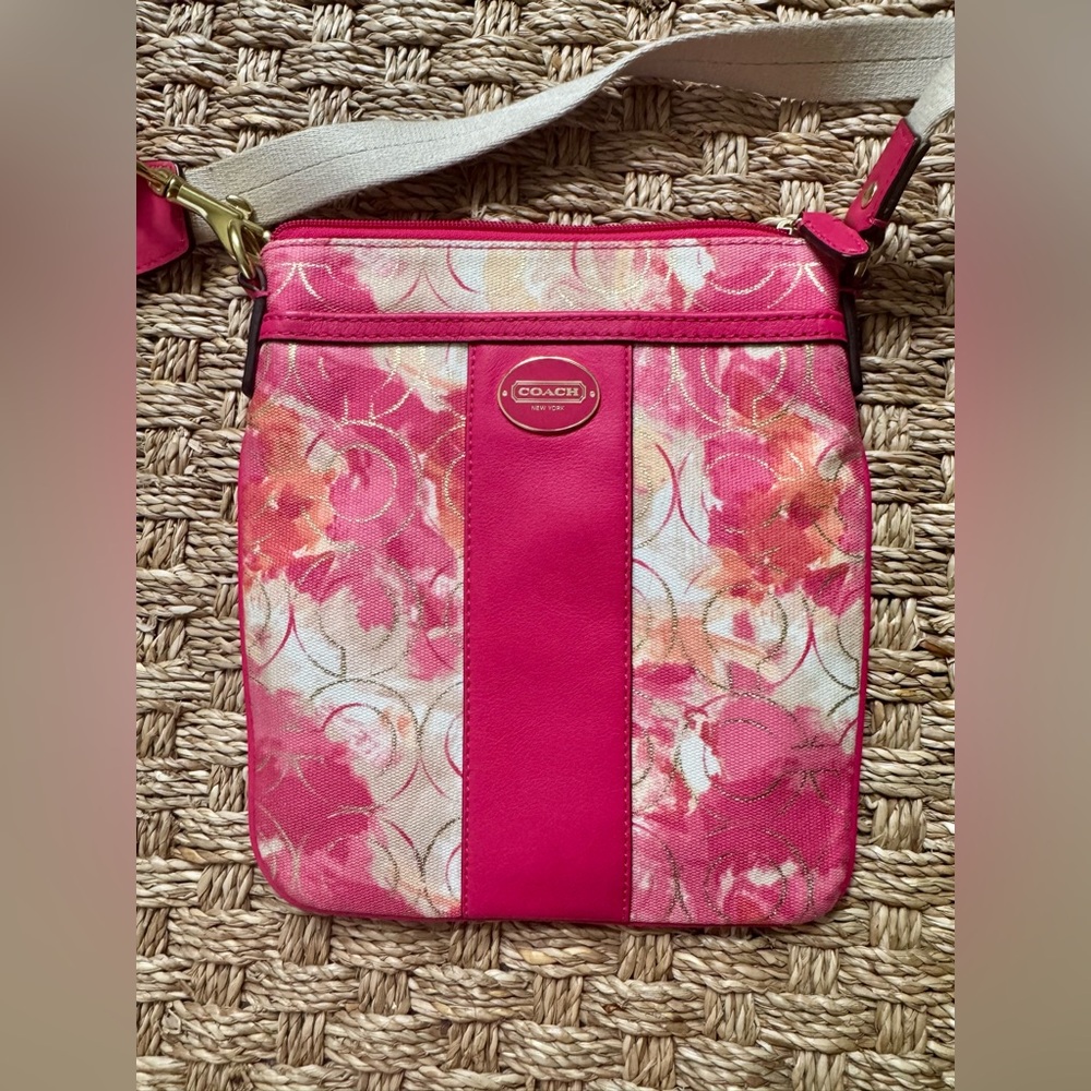 Coach Pink Crossbody Bag with Floral Design